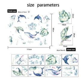 WOHAHA Wall Sticker, Sea, Undersea World, Sea Animals, Whales, Sea Turtle Dolphins, Hippocampus, Stylish, Animals, Wall Stickers, Under the Sea, Bath Walls, Waterproof, Removable, Wall Sticker, For