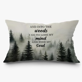 Exqcom Inspirational Forest Mountain Nature Pillow Covers 12x20, and Into The Woods I Go to Lose My Mind Decorative Lumbar Pillow Covers for Home Cabin Lake House, Gifts for Nature Lovers