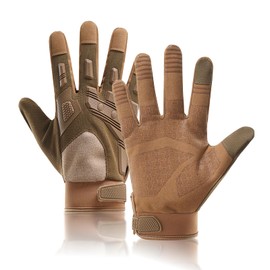 hisptgo Tactical Gloves for Men, Safety Work Gloves with Outstanding Grip for Outdoor, Sports, Motorcycle and Work (Tan, L)