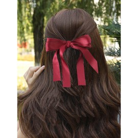 Inateannal Bow Hair Bands for Women Large Satin Bow Hair Clips Silky Satin Hair Bow Clips Red Bowknot Hair Clip Long Tail Bow Hair Accessories French Hair Band Barrettes