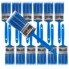 Wesquer 12 Pack 2inch Paint Brush Plastic Handles Flat Paint Brsuh for Painting Walls, Wood Stain, Furniture, Fences, House, Door, DIY Projects