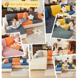 Jonuiony Universal Sofa Slipcover, 2024 New Wear-Resistant Sofa Cover, L Shape Sectional Couch Covers, Separate Cushion Couch Chaise Cover, High Stretch Furniture Protector (Leaves Sea Blue,Backcover)