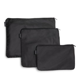 Brookstone Travel Storage Pouch - 3 Piece Flexible and Expandable Travel Zipper Pouch Set for Toiletry, Makeup, and Cosmetics, Black