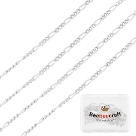 Beebeecraft 1 Box 1M Figaro Chain Sterling Silver Flat Chain Bulk for Jewelry Making, 1.6x0.4mm