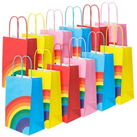 12 Pcs Rainbow Party Bags Party Paper Bags with Handles 13 x 8 x 22 cm Kraft Bags Treat Sweet Candy Gift Bags for Kids Party Wedding Birthday Favor Celebrations 6 Colour