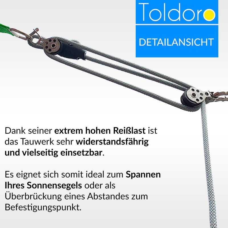 Toldoro® Rope 5 m and diameter 6 mm grey including