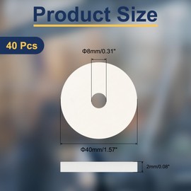 uxcell 40Pcs M8 Nylon Flat Washers 8mm ID 40mm OD 2mm Thick Plain Washer Grommets Plastic Sheet Gasket Fastener Sealing Spacer Gasket Ring, White