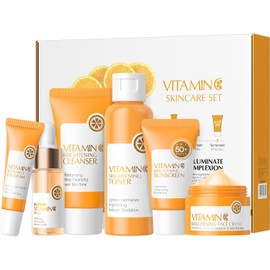 Vitamin C Skincare Set 6 Piezas Limpiador, Tnico, Serum, Crema para Ojos, Crema Facial y Protector Solar para Piel Radiante, Hidratante y Antioxidante