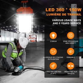 MeFard Construction Spotlight LED 150W Portable LED Work Light Construction Spotlight Ultra Bright 21000LM Lighting 360° IP54 Waterproof (150W, 21000LM)