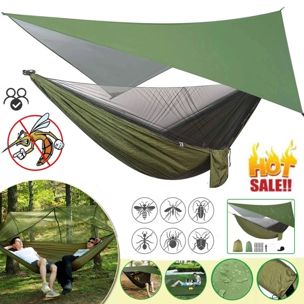 Double Camping Hammock With Mosquito Net Nylon Hanging Bed &