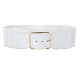 beltox fine Women's Wide Stretchy Cinch Belt 3 Inch Vintage Metal Buckle Belts 26-47 (Fit 32"-37", White)
