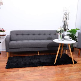 sourcing map Soft Faux Fur Rug Indoor Fluffy Faux Sheepskin Area Carpet Rugs for Bedroom Sofa Living Room Rectangle Washable Floor Mat 2 x 5 Feet Black