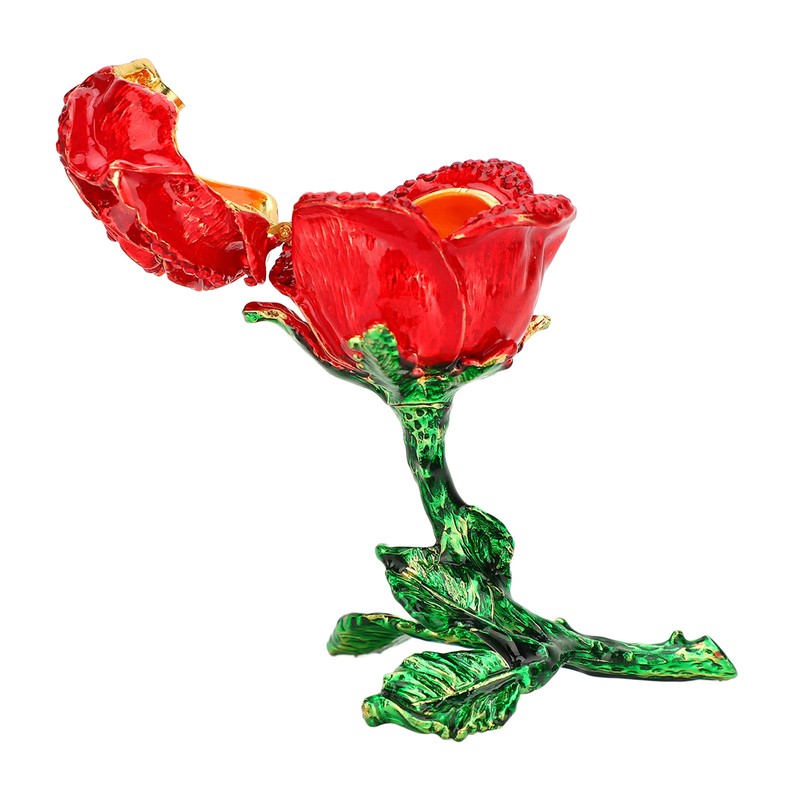 Jewelry Box Rose Shaped Rhinestone Delicate Retro Ring Earring Storage