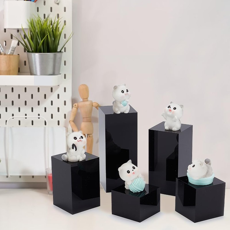 BENECREAT Pack of 5 Black Acrylic Cube Display Block, 3/4/6/8/10