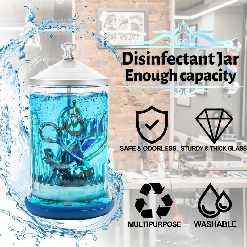 33 Oz Glass Disinfectant Jar with Removable Basket, Keedolla Barber
