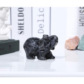 GUJOXILA Labradorite Crystal Elephant Ornament Crystals Gifts for Women Elephant Gifts Elephant Statue Figurine Decoration Polished Cute Luck Small Home Office Desk Decor 1.5"