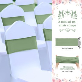 CHENGU 100 Pcs Spandex Chair Sashes Plain Bow Wedding Royal Chair Bands Without Buckle Birthday Decorations Elastic Ties Spandex Slider Sashes for Events Party Ceremony(Sage Green)
