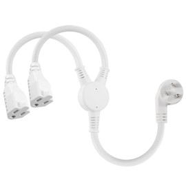 KUNCAN Power Y-Splitter Extension Cord - 1FT 16AWG 2-Outlet Splitter Extension Cord, 3 Prong 45-Degree Angled Plug NEMA 5-15P to NEMA 5-15R x2, 1 to 2 Way Extension Cable, 125V 13A 1625W, White 1-Pack