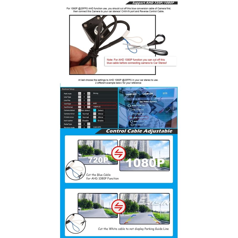 Erisin AHD 1080P 150° Fisheye Car Reversing Camera 2MP Night