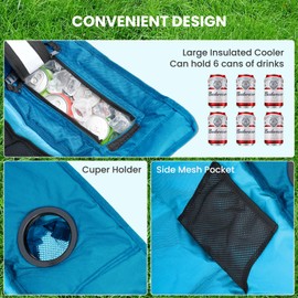 NAIZEA Folding Rocking Camping Chair, Portable Outdoor Rocker with Cooler Bag - 400lbs Capacity, 600D Oxford Fabric, Easy Fold Padded Rocker Chair for Patio, Lawn, Camping, Backyard, Beach