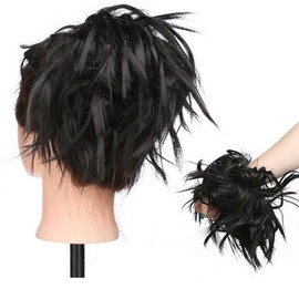 Tousled Updo Messy Bun Hair Piece Scrunchies Synthetic Wavy Bun Extensions Rubber Band Elastic Scrunchie Chignon Instant Ponytail Hairpiece for Women Dark Brown