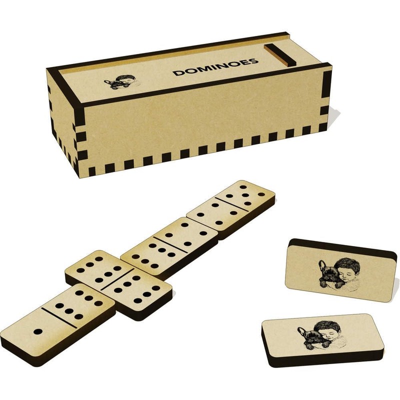 Azeeda 'Boy with French Bulldog' Domino Set & Box (DM00052171)
