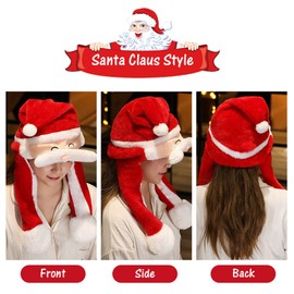 YouYuer Santa Hat, 2 Pieces Christmas Hat, Plush Funny Santa Hats, Santa Hats, Christmas Hat with Movable Ears, Santa Hat for Adults, Children, Christmas Party Hats (A)