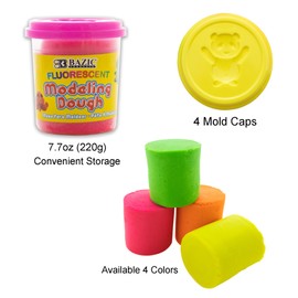 BAZIC Modeling Dough 7.76 Oz, 4 Fluorescent Colors, Non Toxic Soft DIY Modeling Clay w/Mold Caps for Art and Crafts, Sculpting, Kids Children, 24-Pack