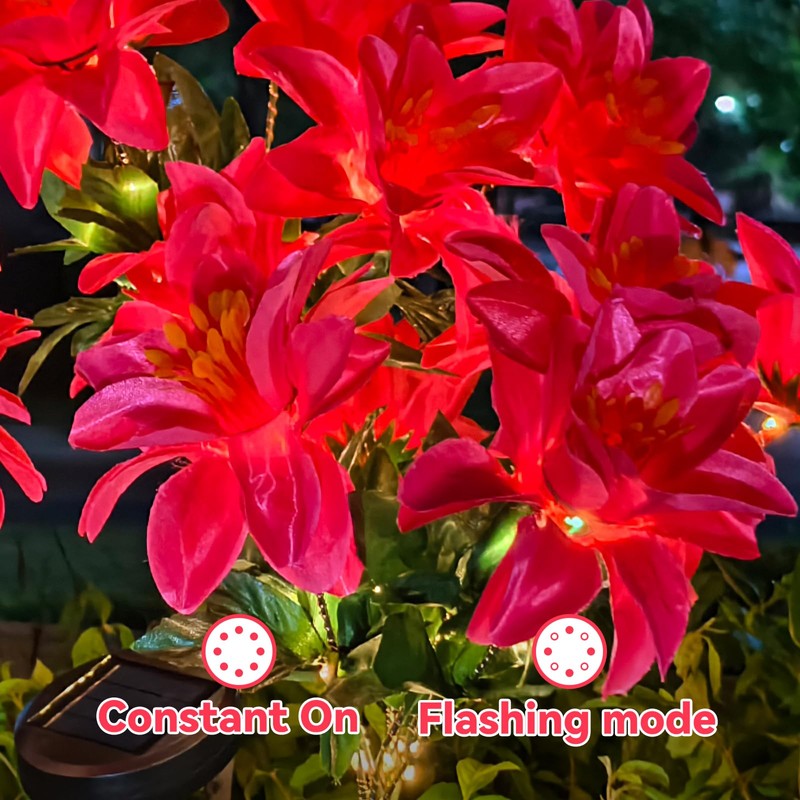 Neporal Solar Flowers Outdoor Waterproof Pink, 4PK 7-Stem Garden Solar