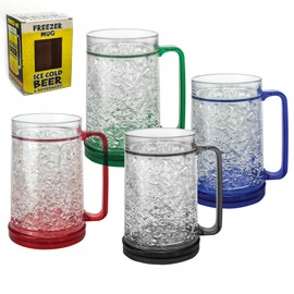 Beer Mugs For Freezer Set of 4 - Insulated Freezer Mug for Beer and Cocktails with Handle, Freezer Safe Beer Steins Double Walled 16 oz Cups for Ice Cold Beer & Beverages - Gift Box included