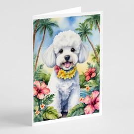 Caroline's Treasures Bichon Frise Luau Greeting Cards Pack of 8 Blank Cards with Envelopes Whimsical A7 Size 5x7 Blank Note Cards