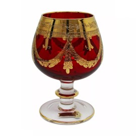 World Faith Interglass Italy Crystal Glass - 24K Gold Ruby Red Italian Brandy Snifter
