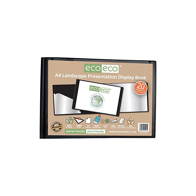 eco-eco A4 50% Recycled 20 Pocket Black Landscape Presentation Display