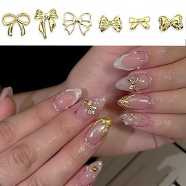 400Pcs Bow Nail Charms for Acrylic Nails Gold and Silver Bow Nail Art Charms Shiny Bows Nail Rhinestones Design Nail Studs Nail Jewelry Decoration Valentine's Day Manicure Supplies for Nail DIY Craft