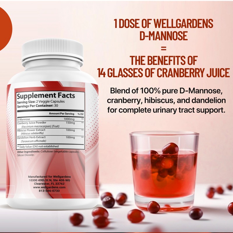100% Pure D-Mannose with Cranberry Extract - Helps Cleanse Impurities,