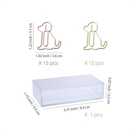 OWLFAVO 30pcs Puppy Shape Paper Clips with Clear Box, Rose Gold and Yellow Gold, Funny Cute Paperclips Bookmarks Planner Clips for Fun Office Supplies School Gifts Wedding Decoration