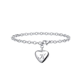 Chili Jewelry Women Girls Initial K Charm Bracelets Stainless Steel Heart 26 Letters Alphabet Link Bracelet for Mens Birthday Gifts