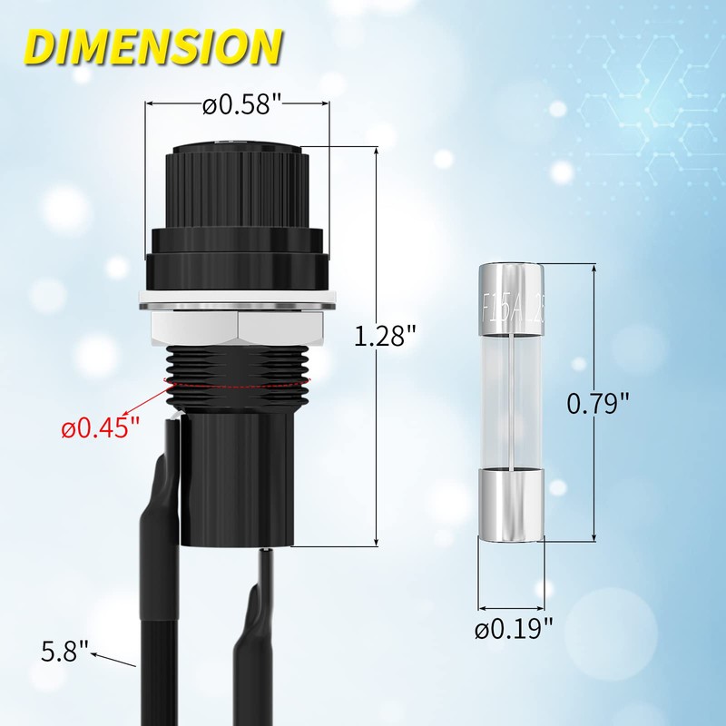 Joinfworld Panel Mount Fuse Holder 5x20mm 12V DC 250V AC
