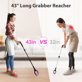 43" Grabber Reacher Tool, Foldable Reacher Grabber Pickup Tool with 360° Rotating Jaw & Two Magnets, Extra Long Trash Picker Upper Grabber, Extension Grabbers for Seniors, Pink