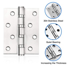 Set of 2 Hinges Stainless Steel Piano Strap Rear Hinges Door Hinge Connector 4 Inch Hinges 304 Stainless Steel Hinges with 16 Pieces Screws for Furniture with Solid Doors and Windows