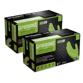 GLOVEWORKS - Guantes de nitrilo verde HD XXL, guantes desechables de nitrilo de 8 mil con agarre de diamante elevado, 2 cajas de 100 guantes