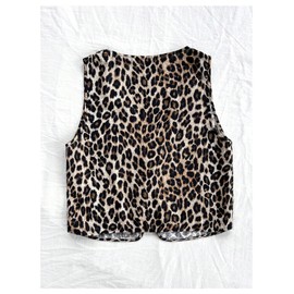 SHENHE Women's Tie Front Bow Leopard Print Vest Top V Neck Sleeveless Vintage Y2k Vest Shirt Dark Khaki 3X-Large Plus