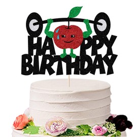 Sodasos - Decoración para tartas de feliz cumpleaños, diseño de gato, diseño de dibujos animados, baby shower para niños, cumpleaños, boda, fiesta, decoración de pasteles (levantamiento de pesas de manzana)