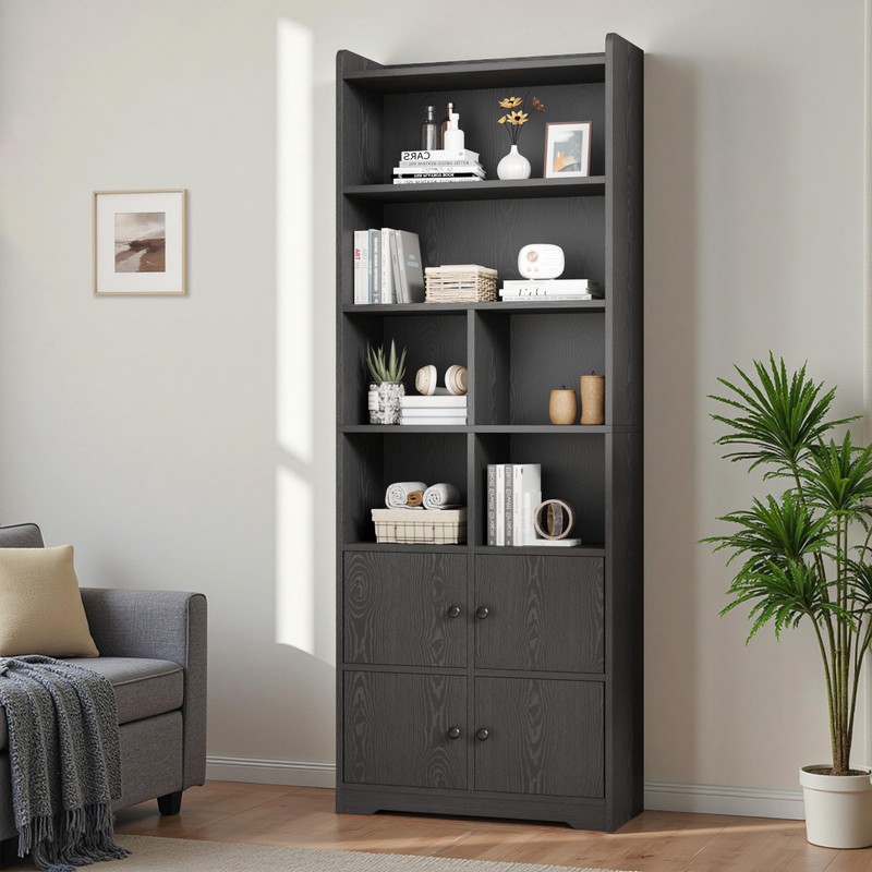 IRONCK Bookshelves and Bookcases with 4 Doors, 6-Tier Bookshelf with