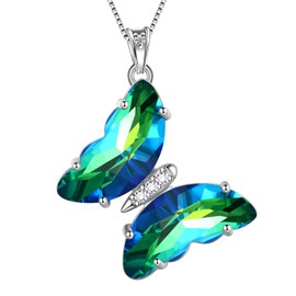 Aurora Tears Butterfly Heart Necklace Women 925 Sterling Silver Animal Butterflies Birthstone Pendant Crystal Wedding Birthday Jewellery, Cubic Zirconia, Emerald birthstone emerald pendant crystal
