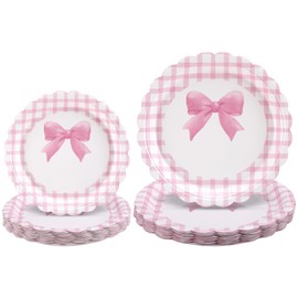 Yungyan 50 Pcs Black Bow Plates 7 and 9 Inch Coquette Bow Paper Plates Coquette Theme Decoration for Birthday Party Engagement Wedding Baby Shower Tableware Disposable Supply(Gingham) | Yungyan