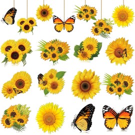 Punhung 48Pcs Summer Tree Ornaments Set Summer Wooden Ornament Decoration Sunflower Butterfly Pendant Hanging Tags Embellishments Wood Cutout with Rope for Small Tree Home Party Decor