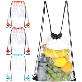 Aipeeo 4 Stück Durchsichtige Tasche,Clear Bag,Verstellbarer Wasserdicht Turnbeutel,Festival Tasche,Transparent Kordelzugbeutel,Kapazität PVC Kordelzugbeutel Für Konzerte Schule Travel