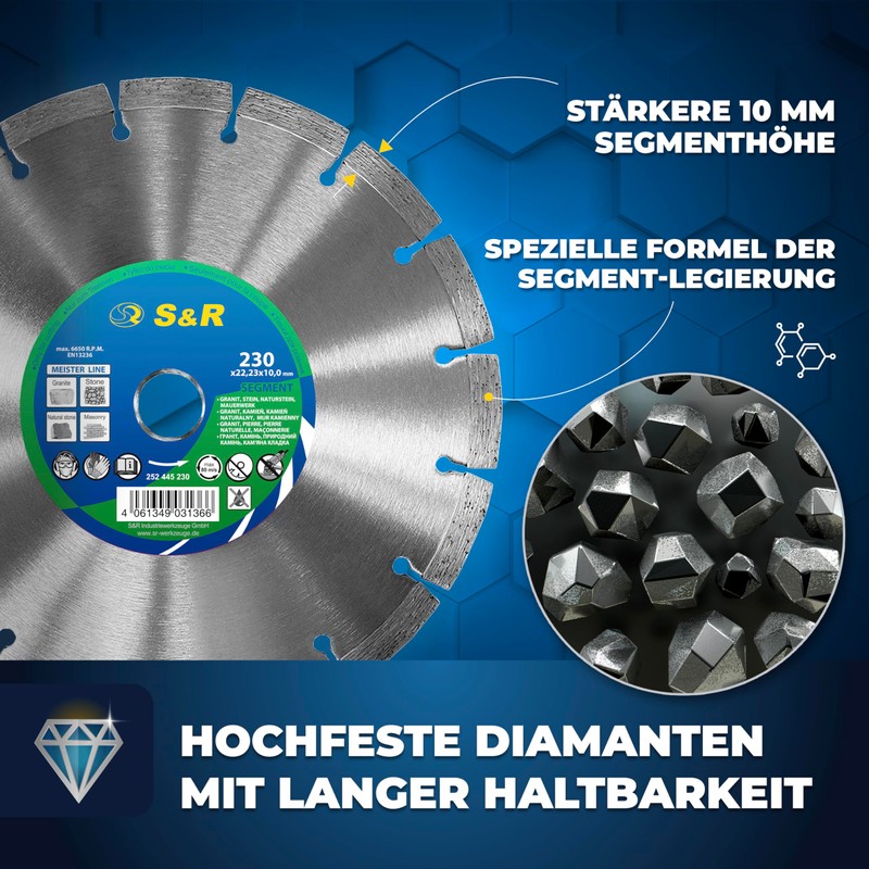 S&R Diamond Cutting Disc, 125 mm / 230 mm, Laser-Welded,