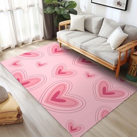 Area Rug for Living Room Bedroom 4x6 Washable Modern Abstract Rugs Thick Non-Slip Modern Carpet Farmhouse Pink Hearts Soft Carpets Oriental Alfombras para Salas New Home Apartment Must Haves Decor